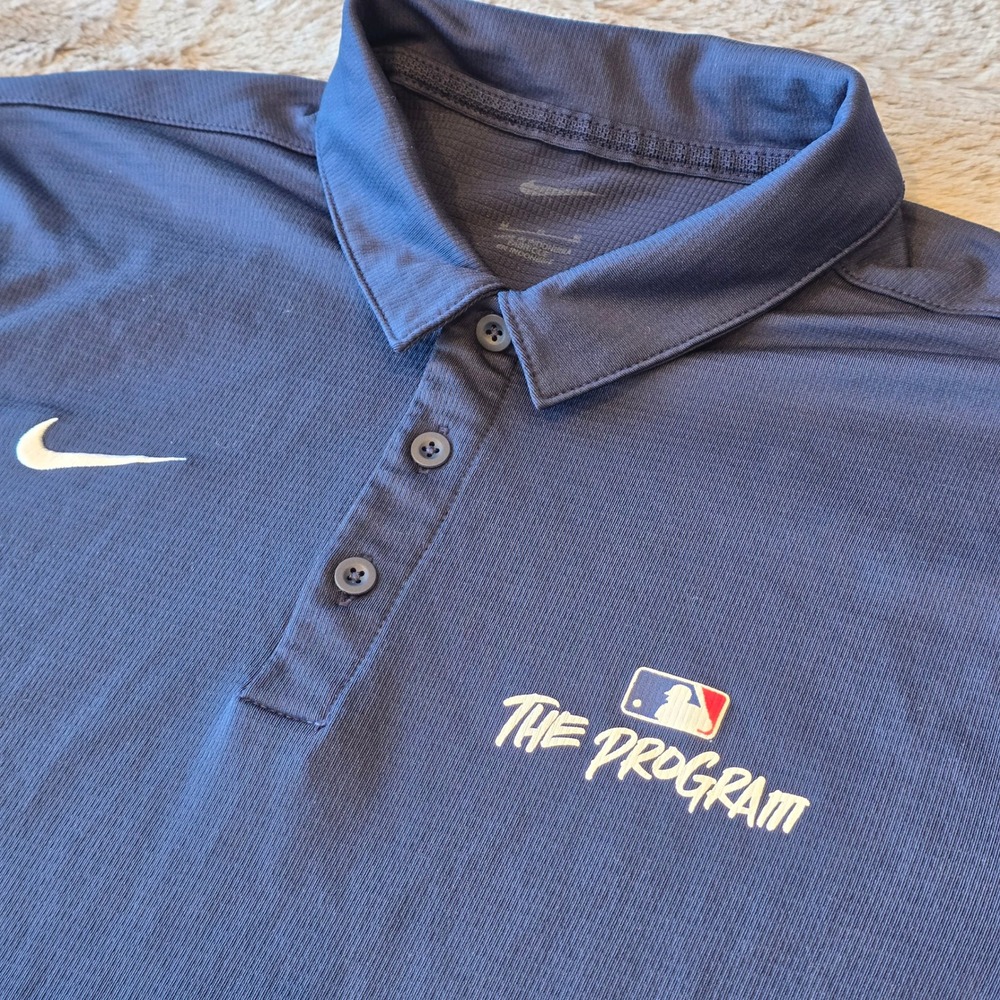 Nike MLB The Program Dri-FIT Polo Shirt Mens Medium Navy Blue Short Sleeve Golf - Picture 1 of 5